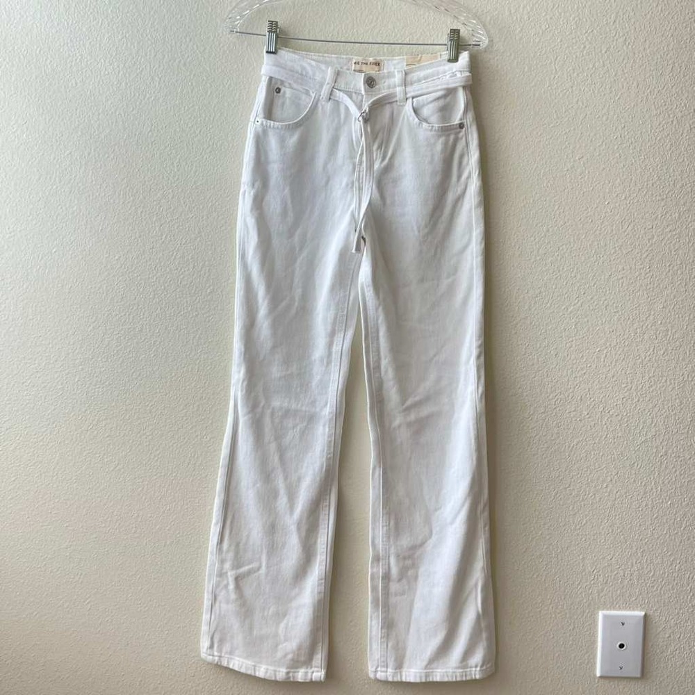 We The Free Sabine Slim Straight High Rise Tie Waist White Jeans‎ Size 25